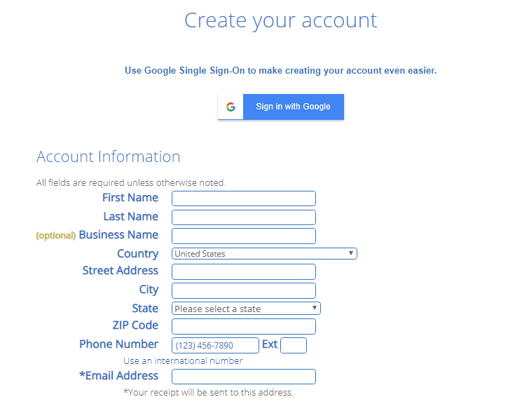 Bluehost create account