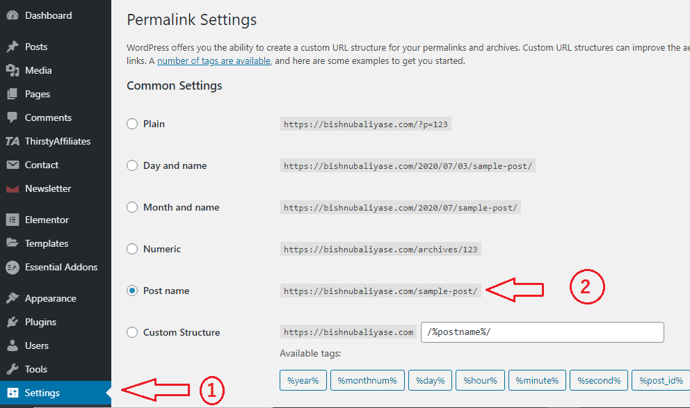 how to start a blog -permalink settings